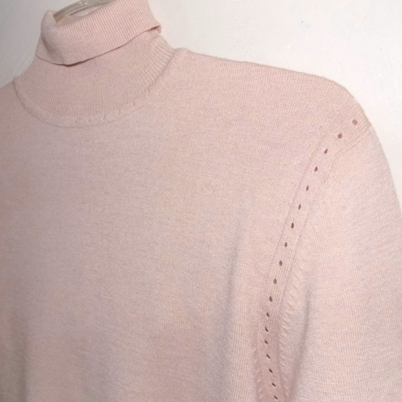 NWT Light turtleneck sweater L 44  Nude Dusky pink Wool bl Pointelle Peach Large - Picture 2 of 7